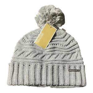 Michael Kors Gray Cable Knit Pom Beanie Womens One Size Winter Hat
